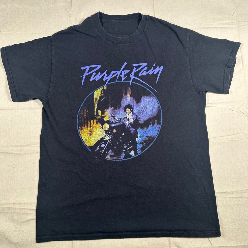 Prince Purple Rain Graphic T-Shirt Black Short Sleeve Crewneck Rock Band Tee